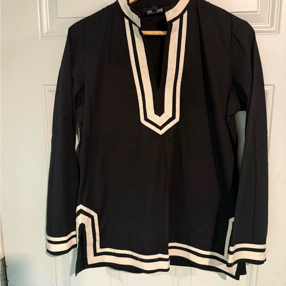 Jones New York Black and White Knit Tunic with Nautical Design